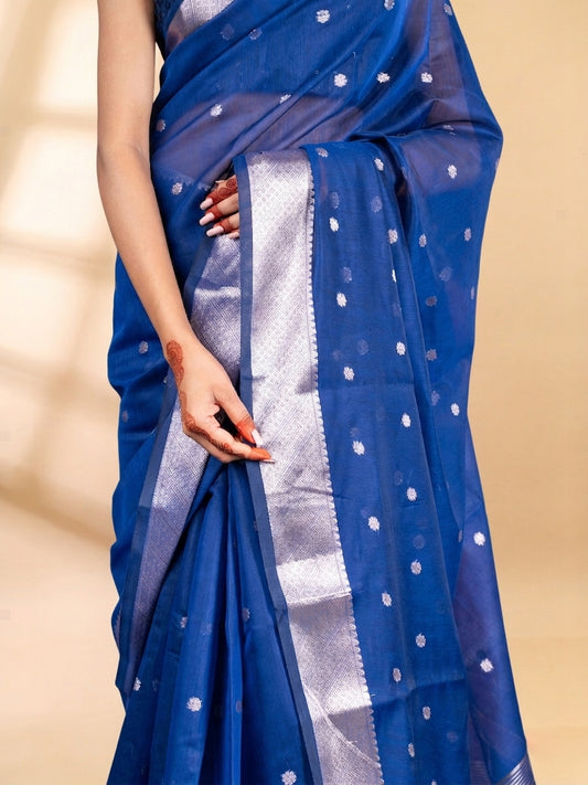 Blue Chanderi Silk Banarasi Saree