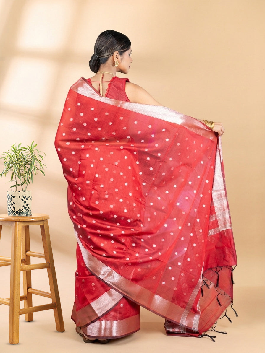 Maroon Chanderi Silk Banarasi Saree
