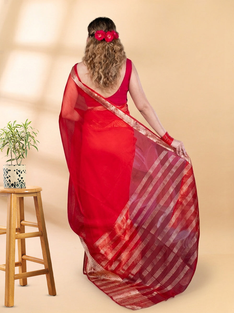 Red Banarasi Organza Saree