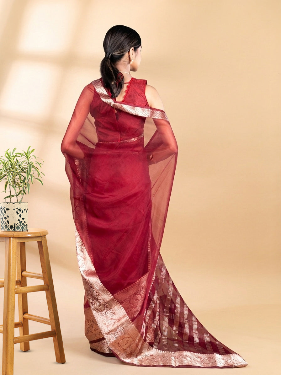 Maroon Banarasi Organza Saree