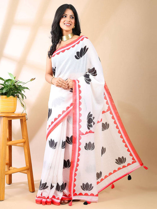 Summer Elegance - Linen Cotton Tapi Print Saree