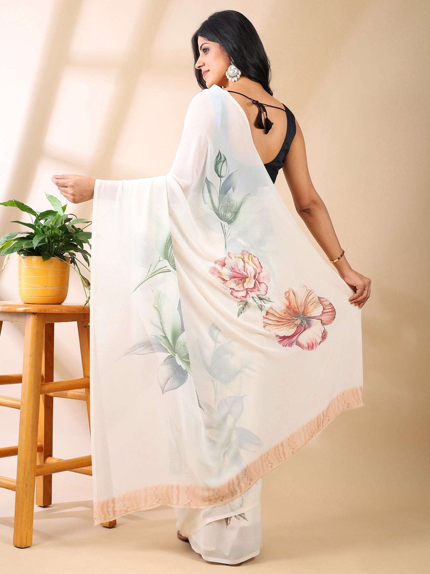 Gulbahaar White Georgette Saree