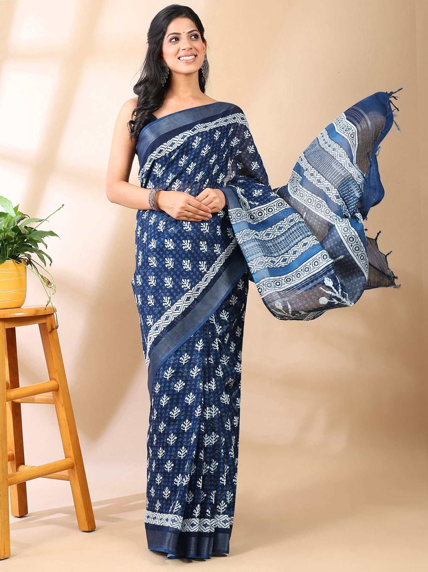 Indigo Charm Handblock Saree