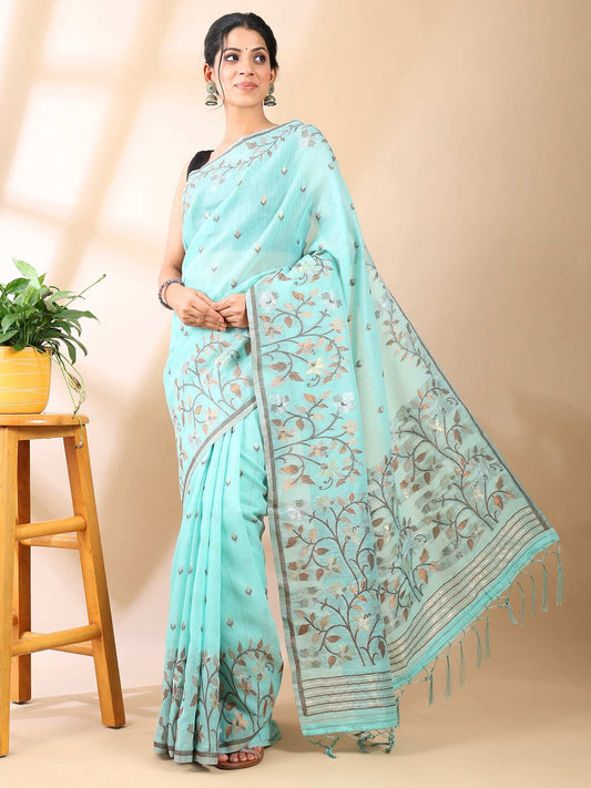 Neerja - Blue Jamdani Cotton Saree