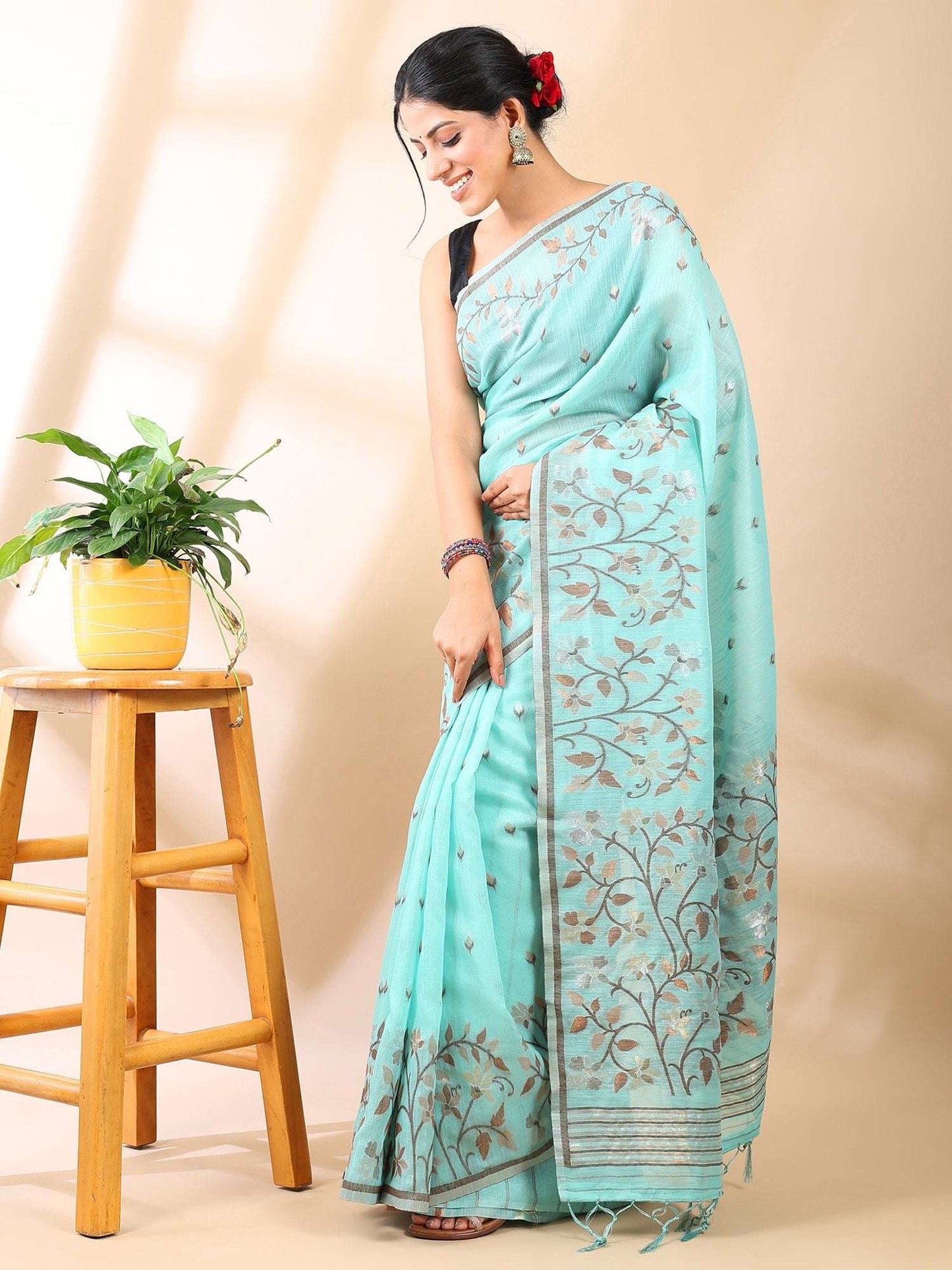 Neerja - Blue Jamdani Cotton Saree