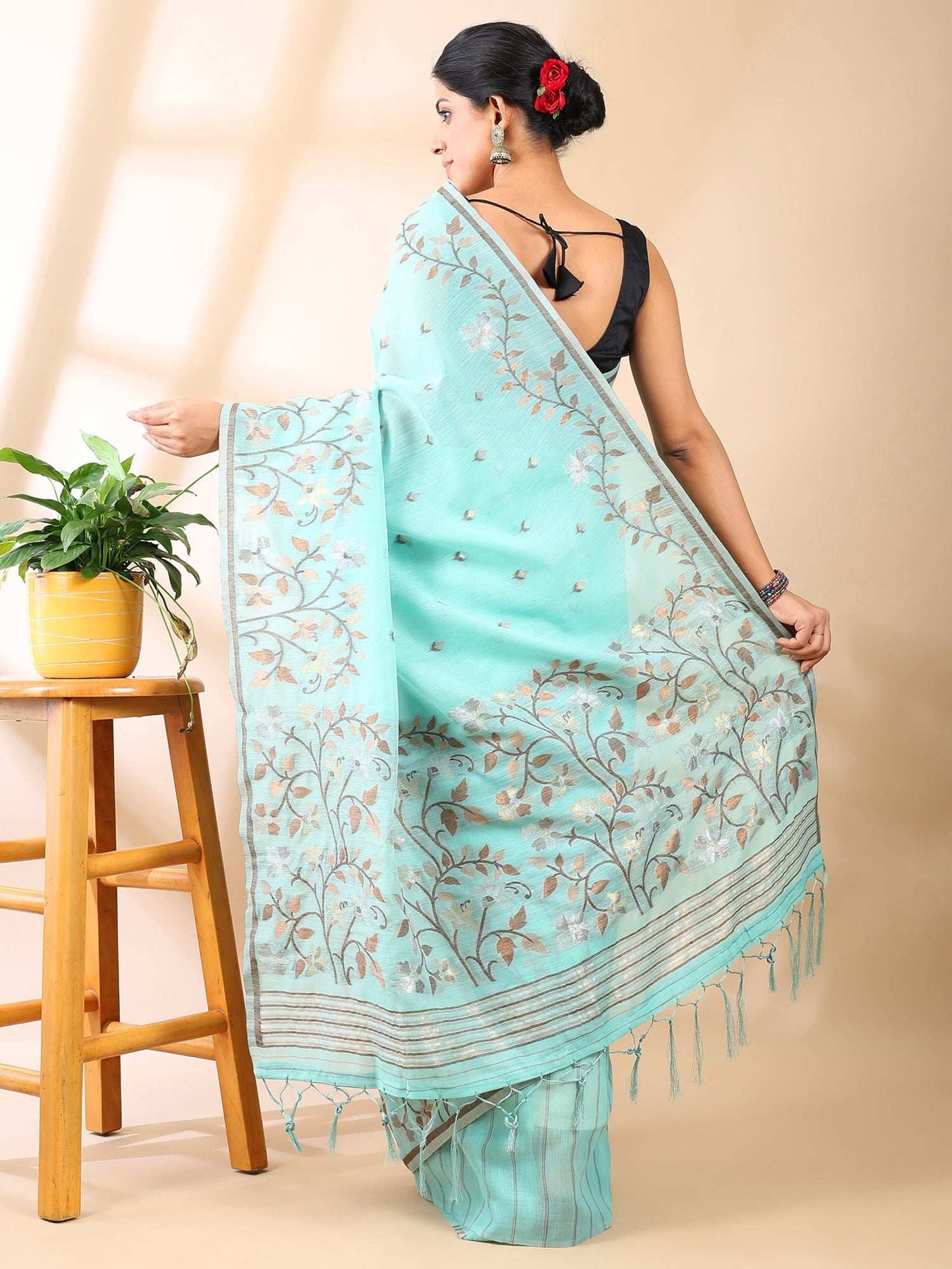 Neerja - Blue Jamdani Cotton Saree
