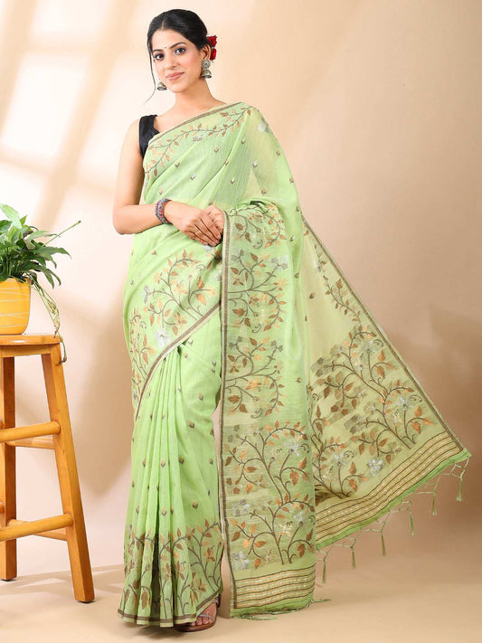 Green Jamdani Cotton Saree