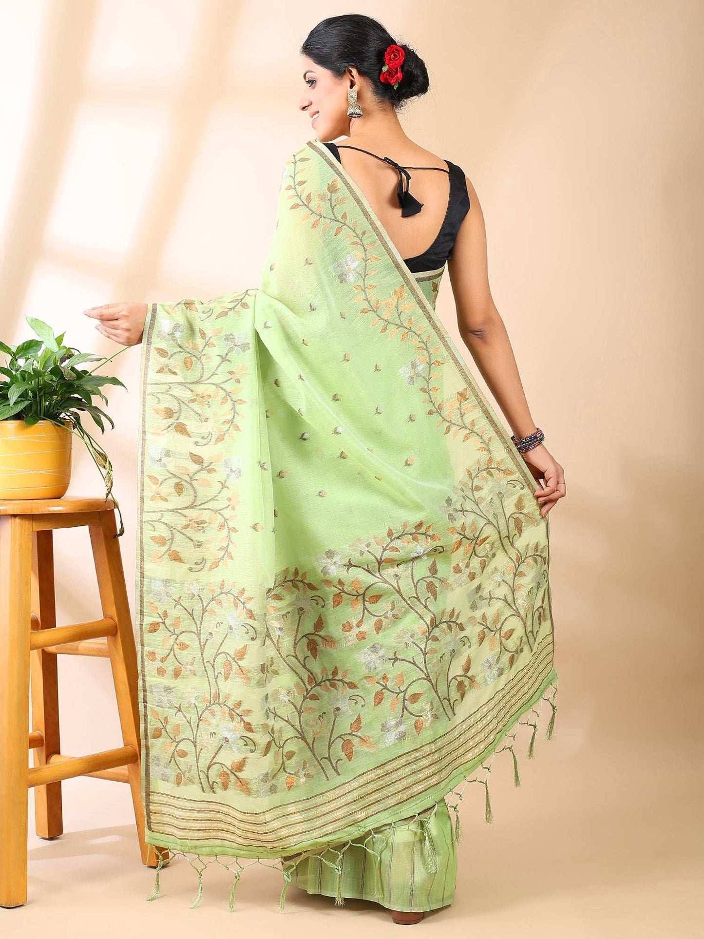Green Jamdani Cotton Saree