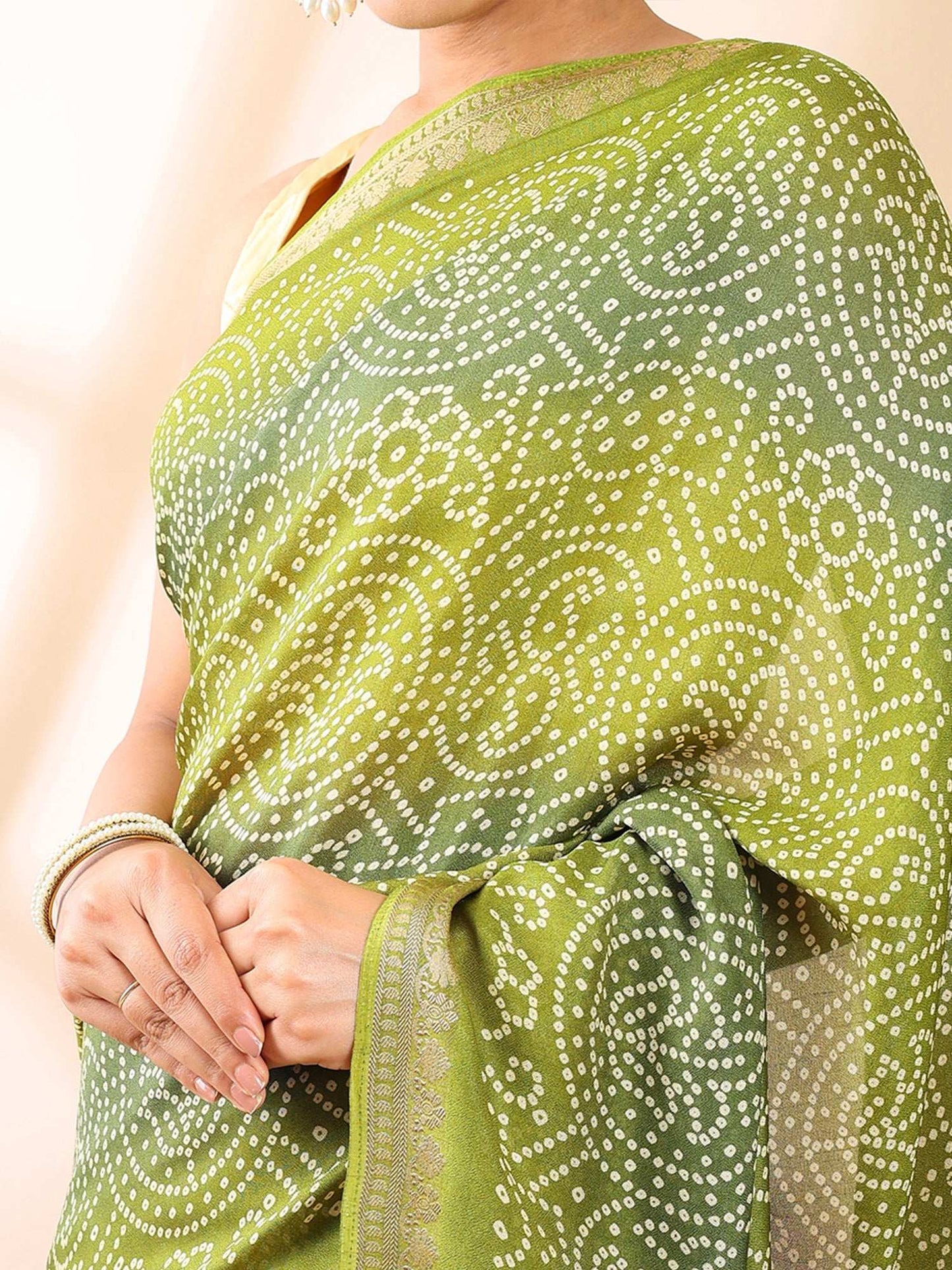 Olive Tapestry - Bandhani Elegance Saree