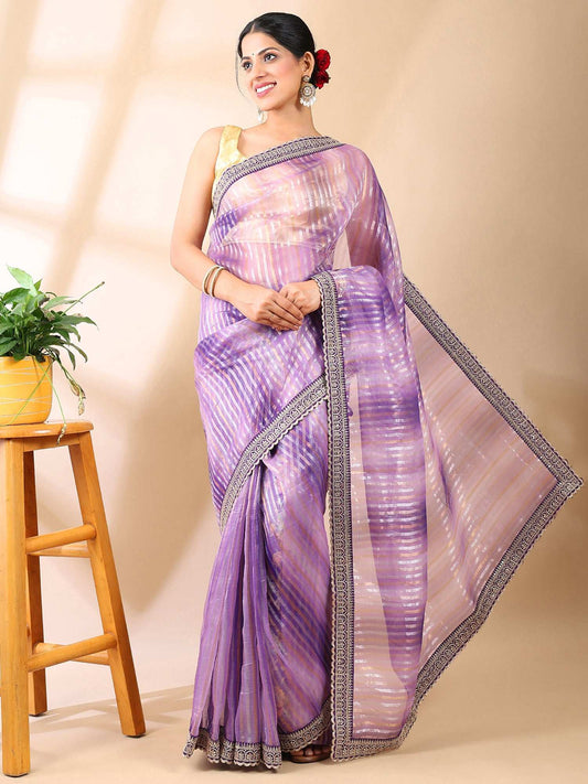 Gulbadan Lilac Organza Saree