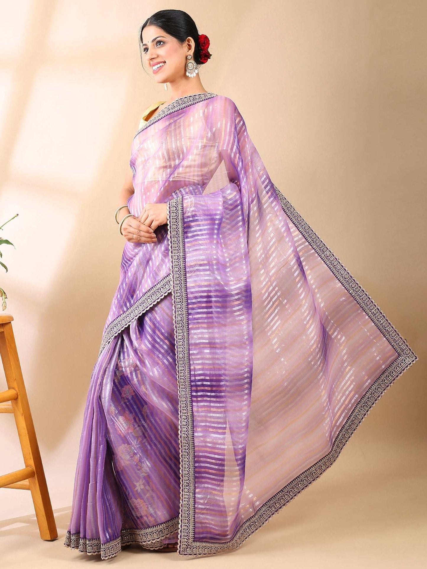 Gulbadan Lilac Organza Saree