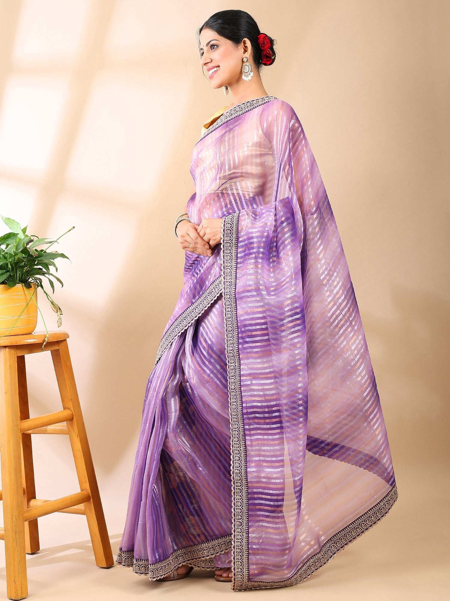 Gulbadan Lilac Organza Saree