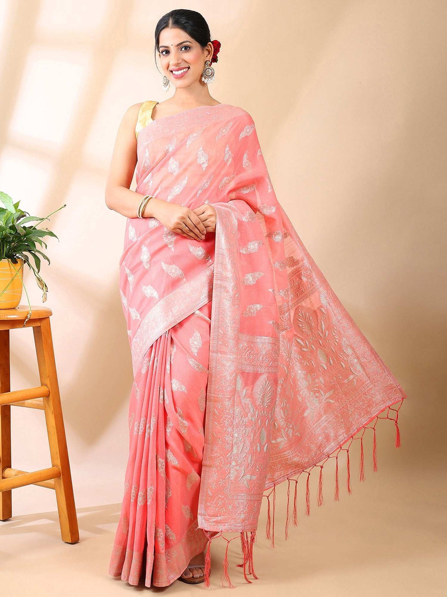 Gulzaar - Cotton Silk Saree in Rose Pink