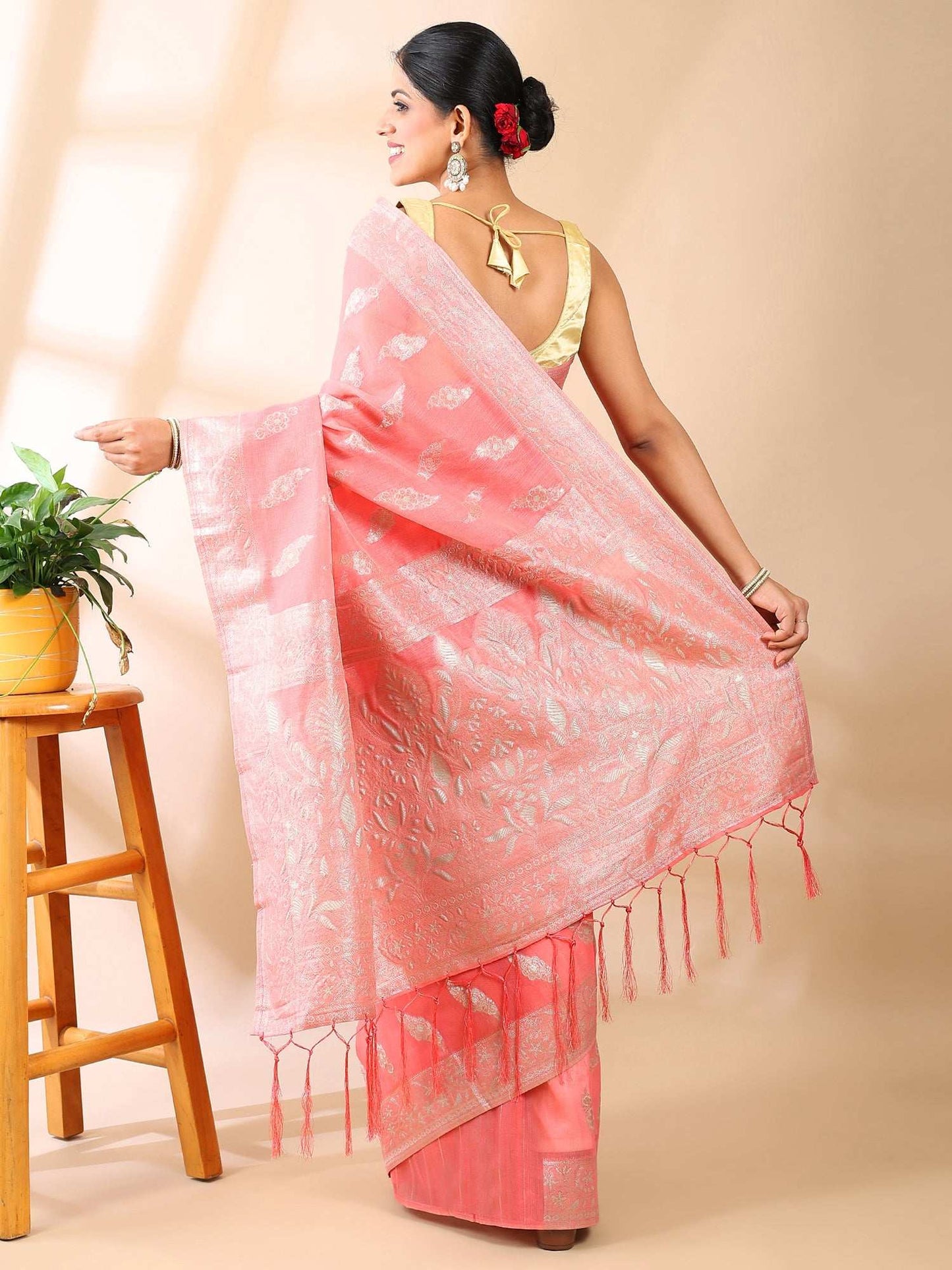 Gulzaar - Cotton Silk Saree in Rose Pink