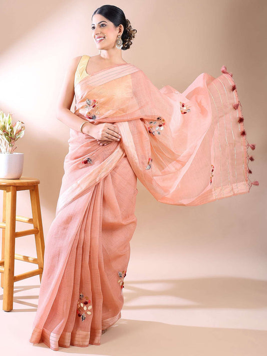 Rose Applique - Chanderi Cotton Saree