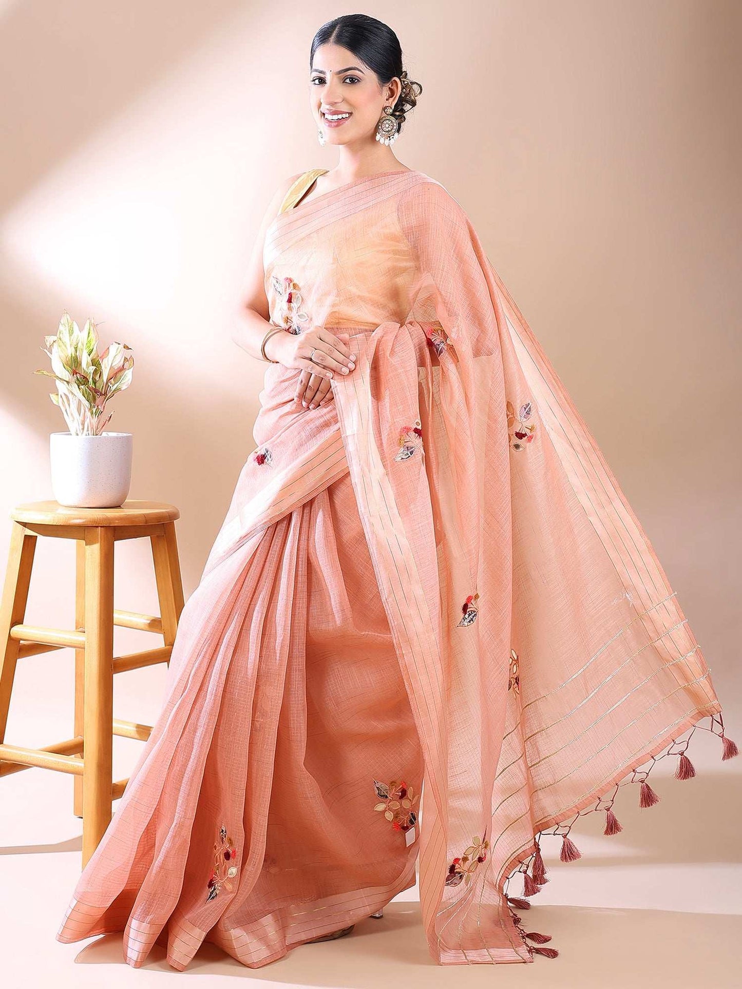 Rose Applique - Chanderi Cotton Saree