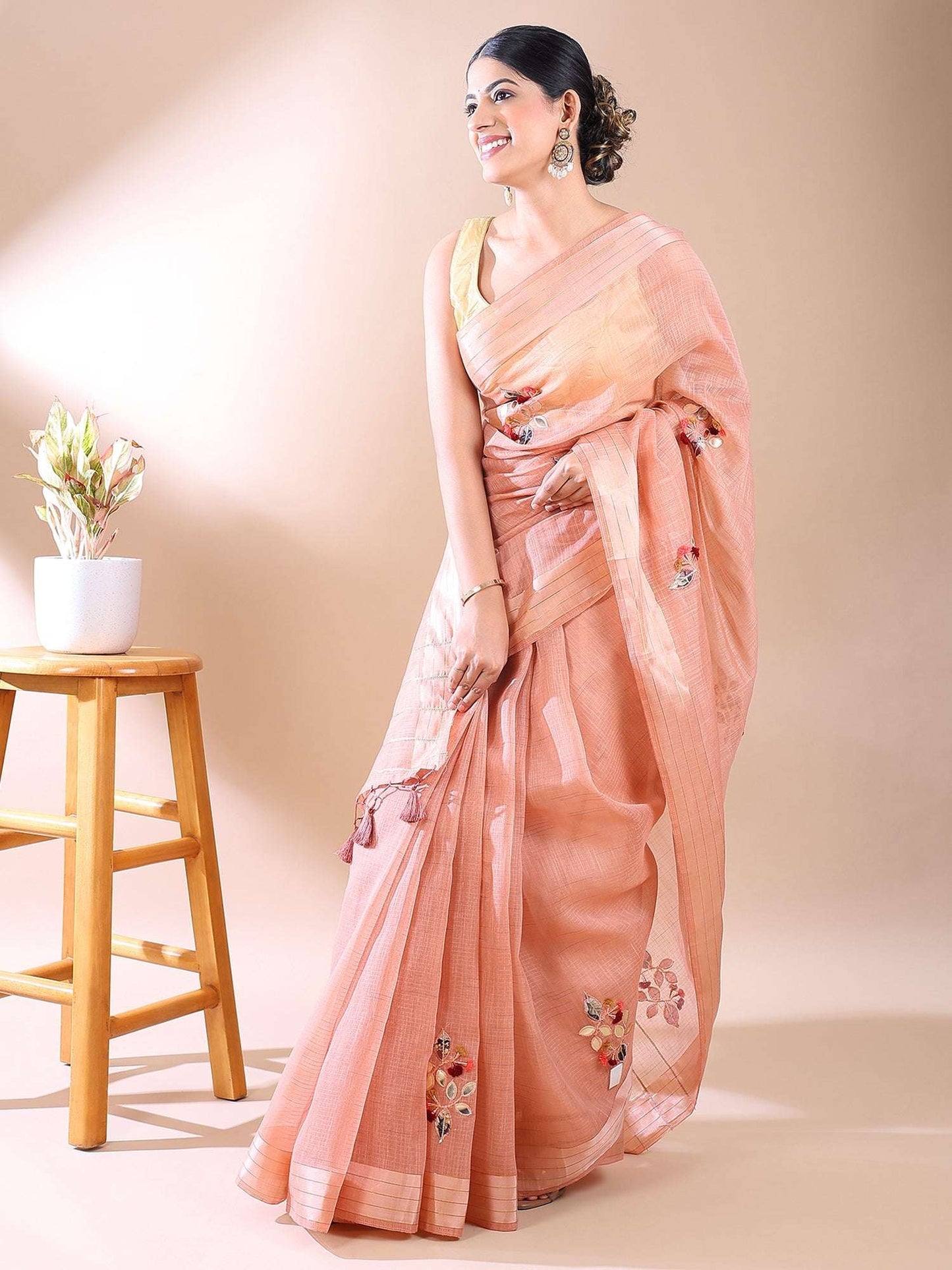 Rose Applique - Chanderi Cotton Saree