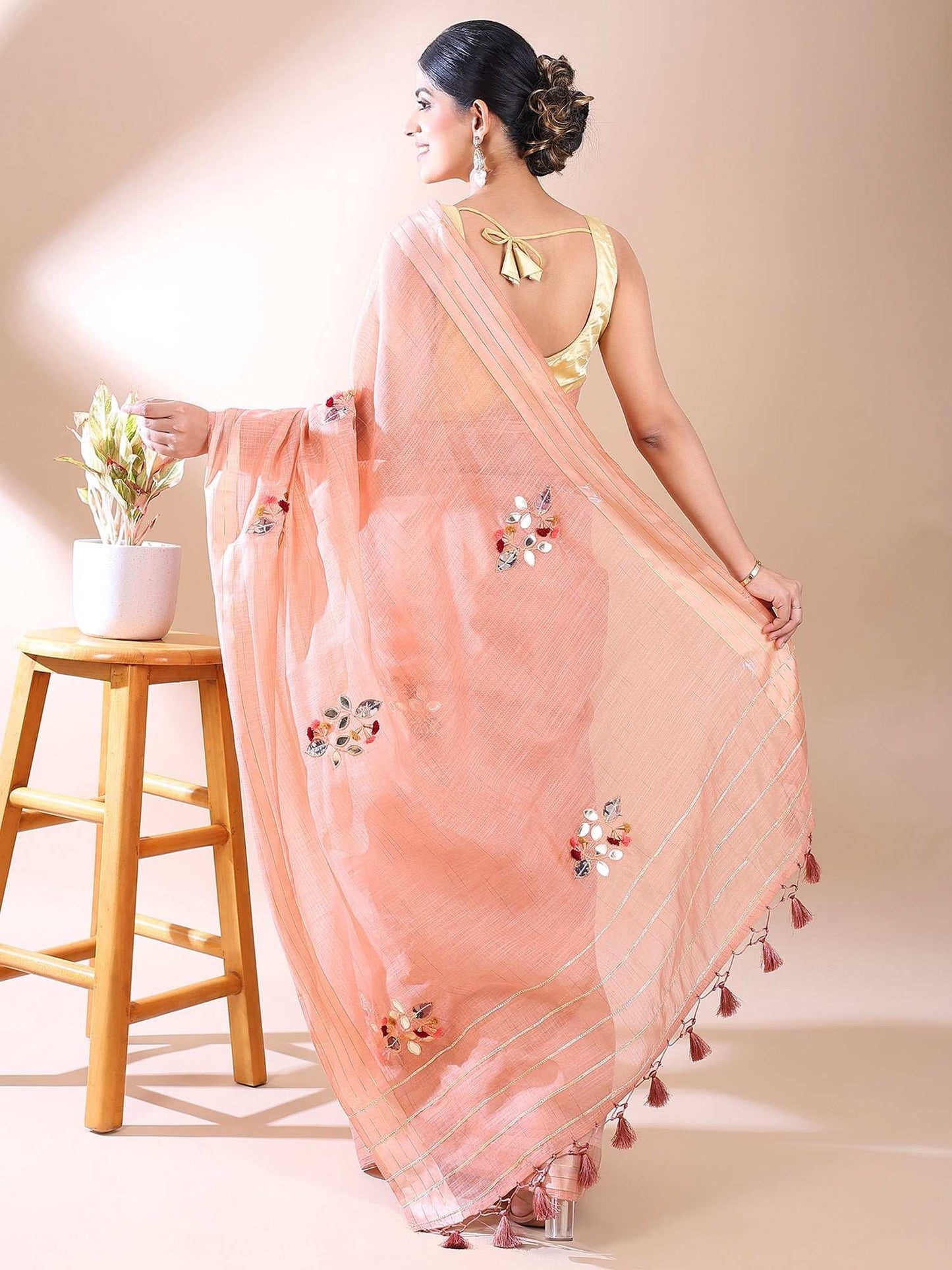 Rose Applique - Chanderi Cotton Saree