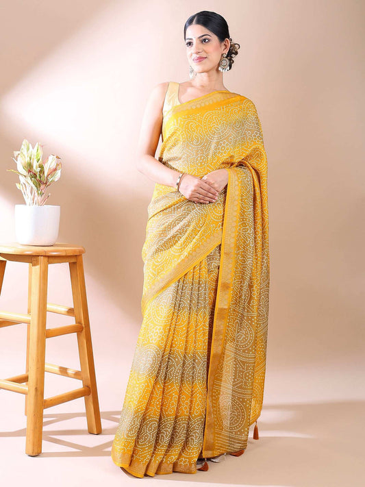 Classic Charm- Yellow Bandhani Georgette Silk Saree