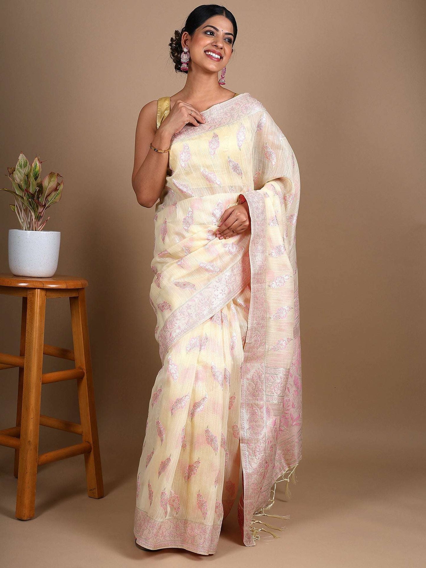 Noor - Cotton Silk Saree in Pastel Yellow