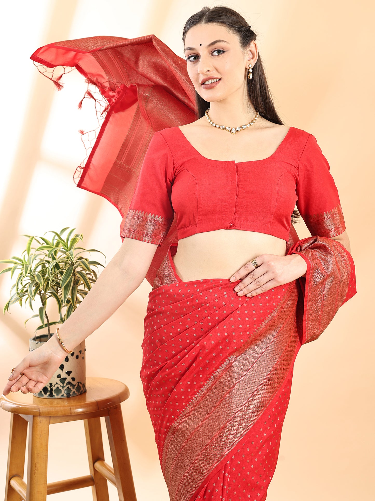 Red Banarasi Silk Zari Woven Saree