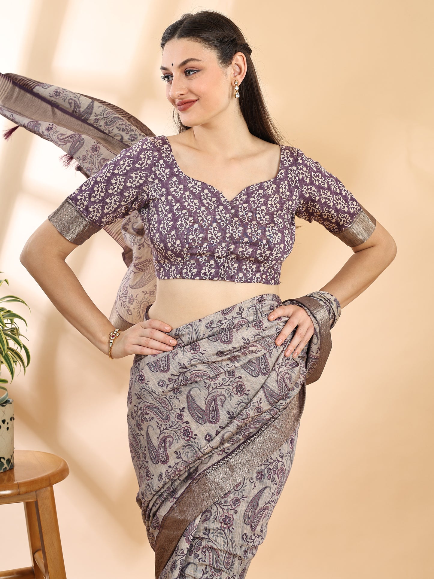 Purple Assam Silk Golden Woven Saree