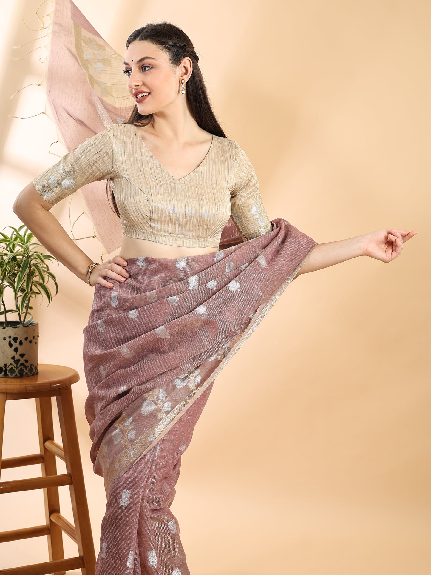 Mauve Banarasi Cotton Dual Zari Saree