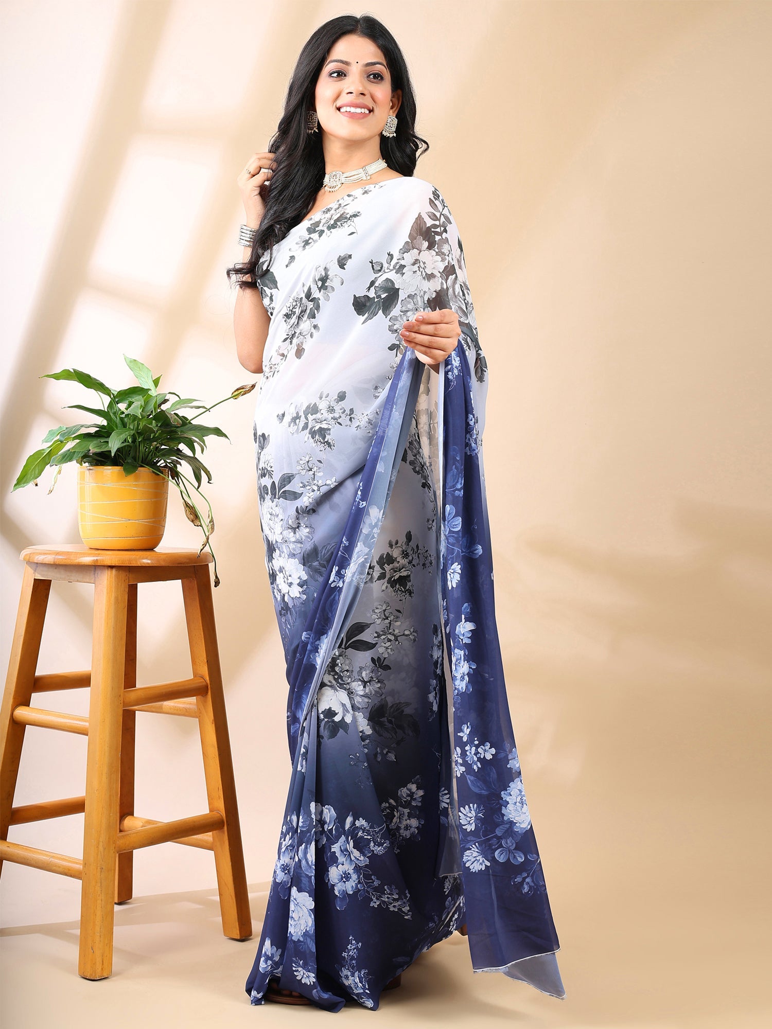 Ivory Petals Georgette Saree
