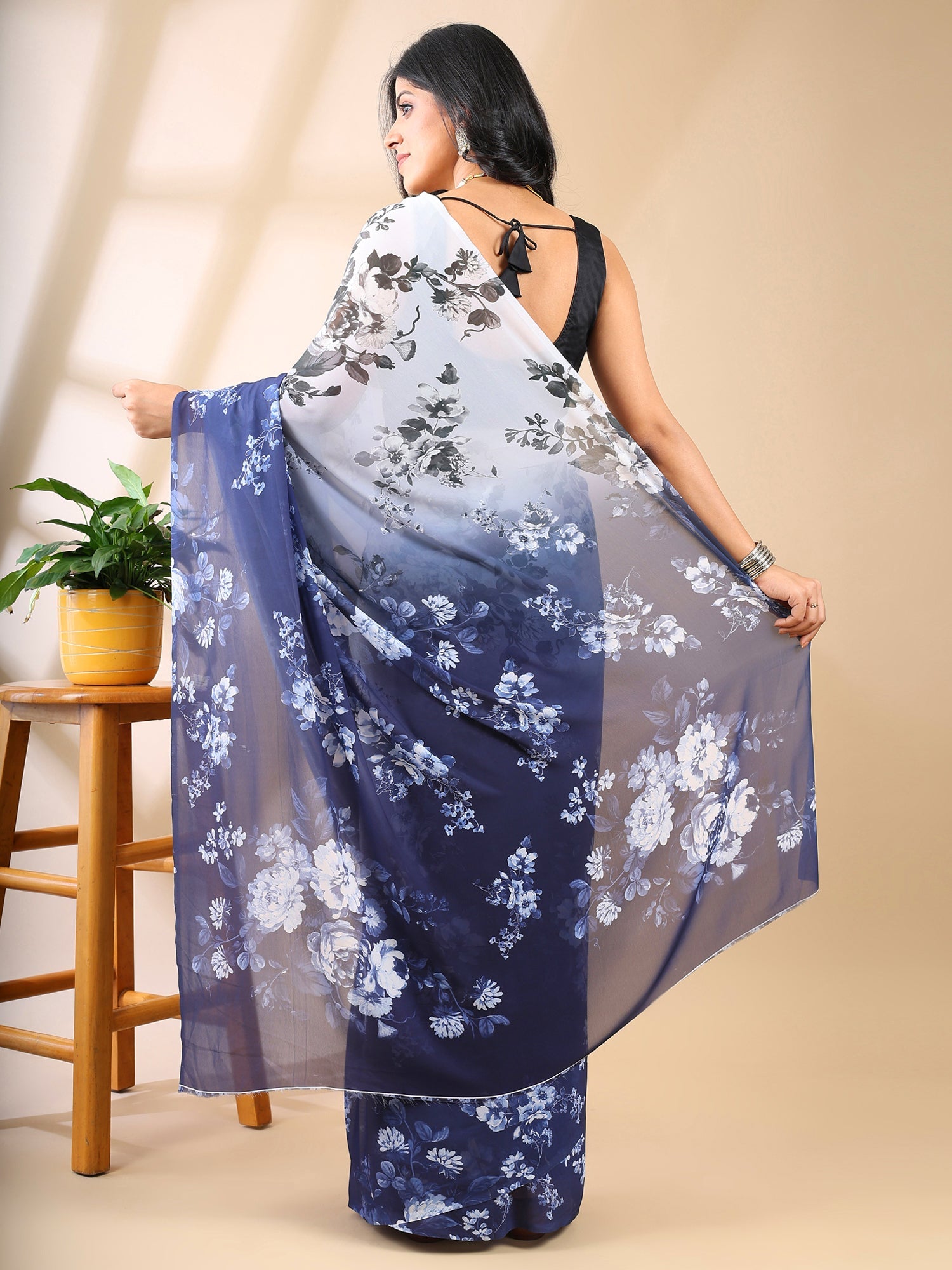 Ivory Petals Georgette Saree