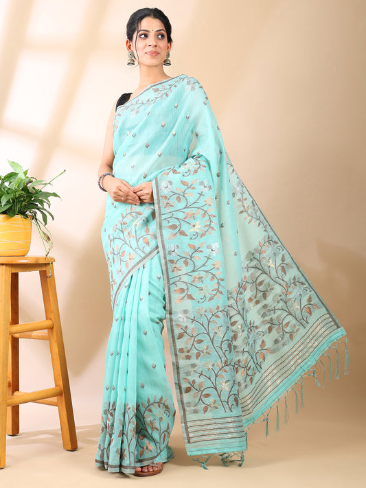 Blue Jamdani Cotton Saree
