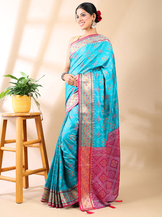 Blue Patola Semi Silk Zari Saree
