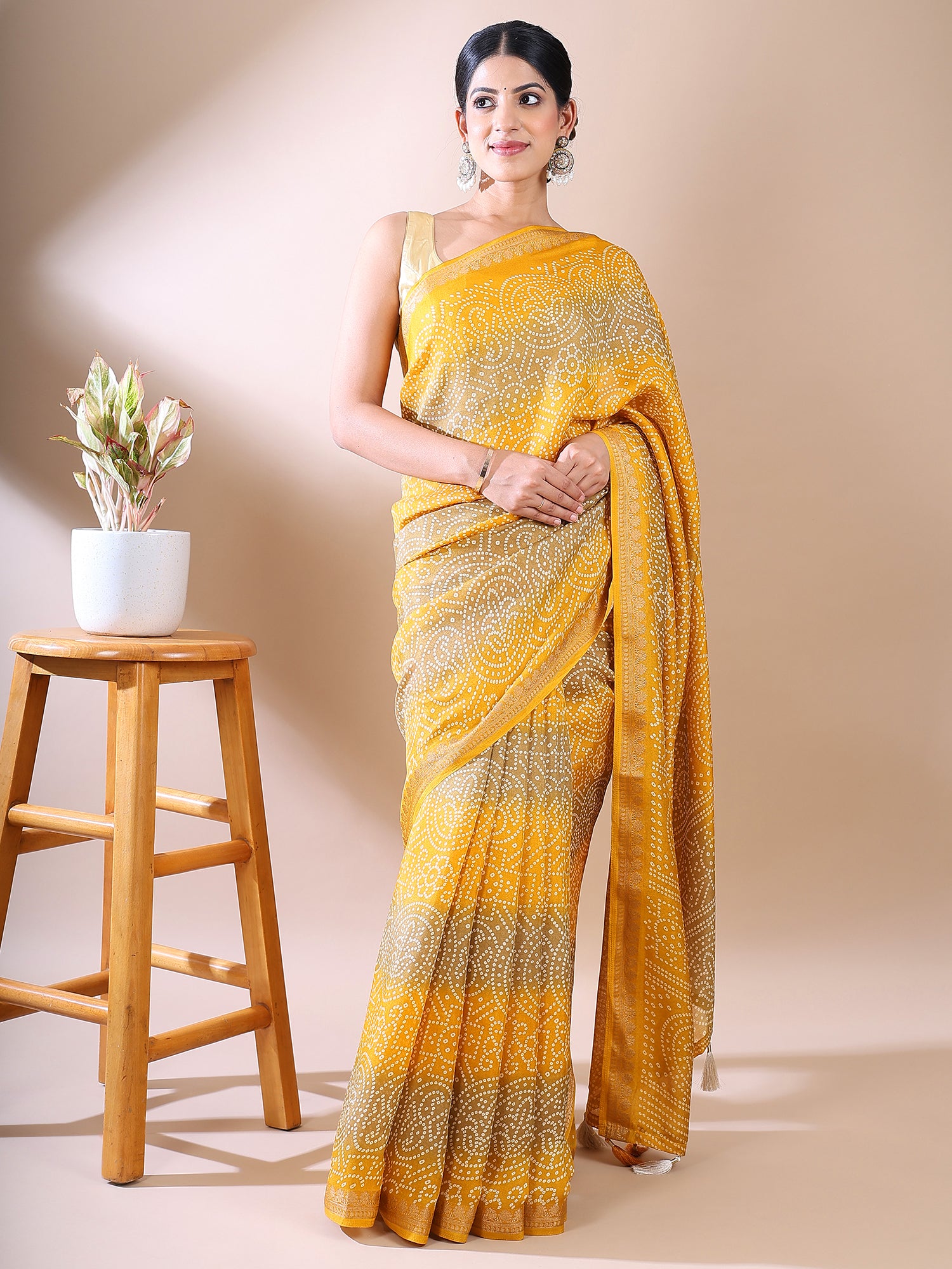 Yellow Bandhani Georgette Silk Saree – Classic Charm