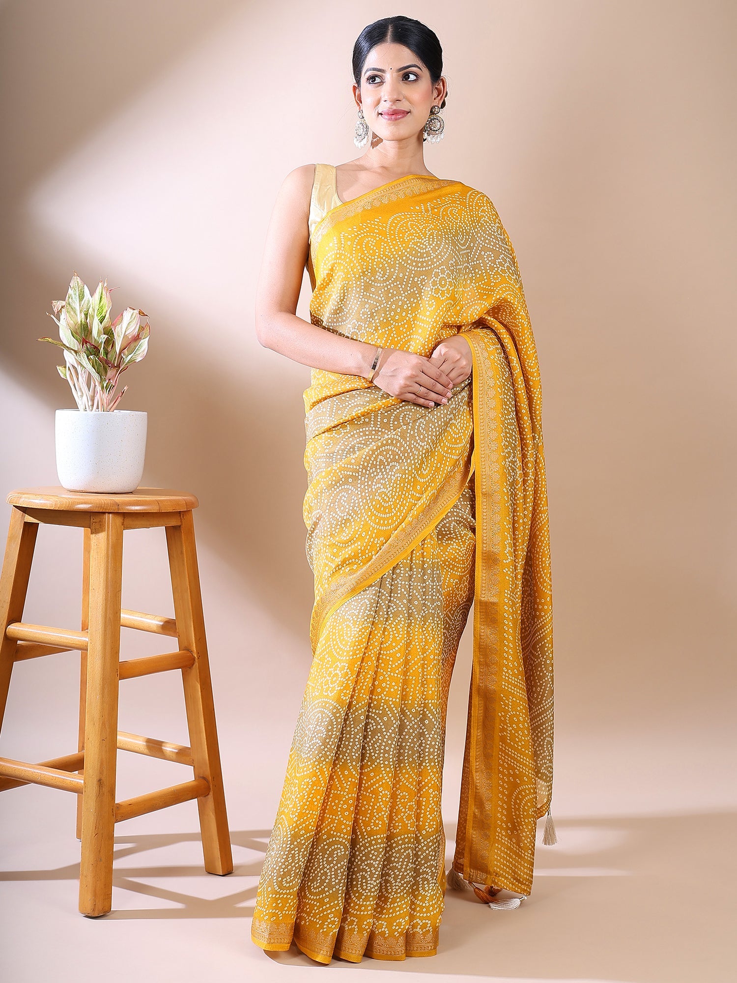 Yellow Bandhani Georgette Silk Saree – Classic Charm