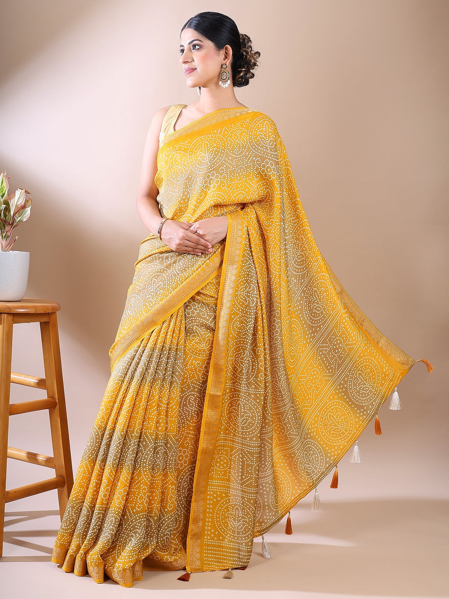 Yellow Bandhani Georgette Silk Saree – Classic Charm