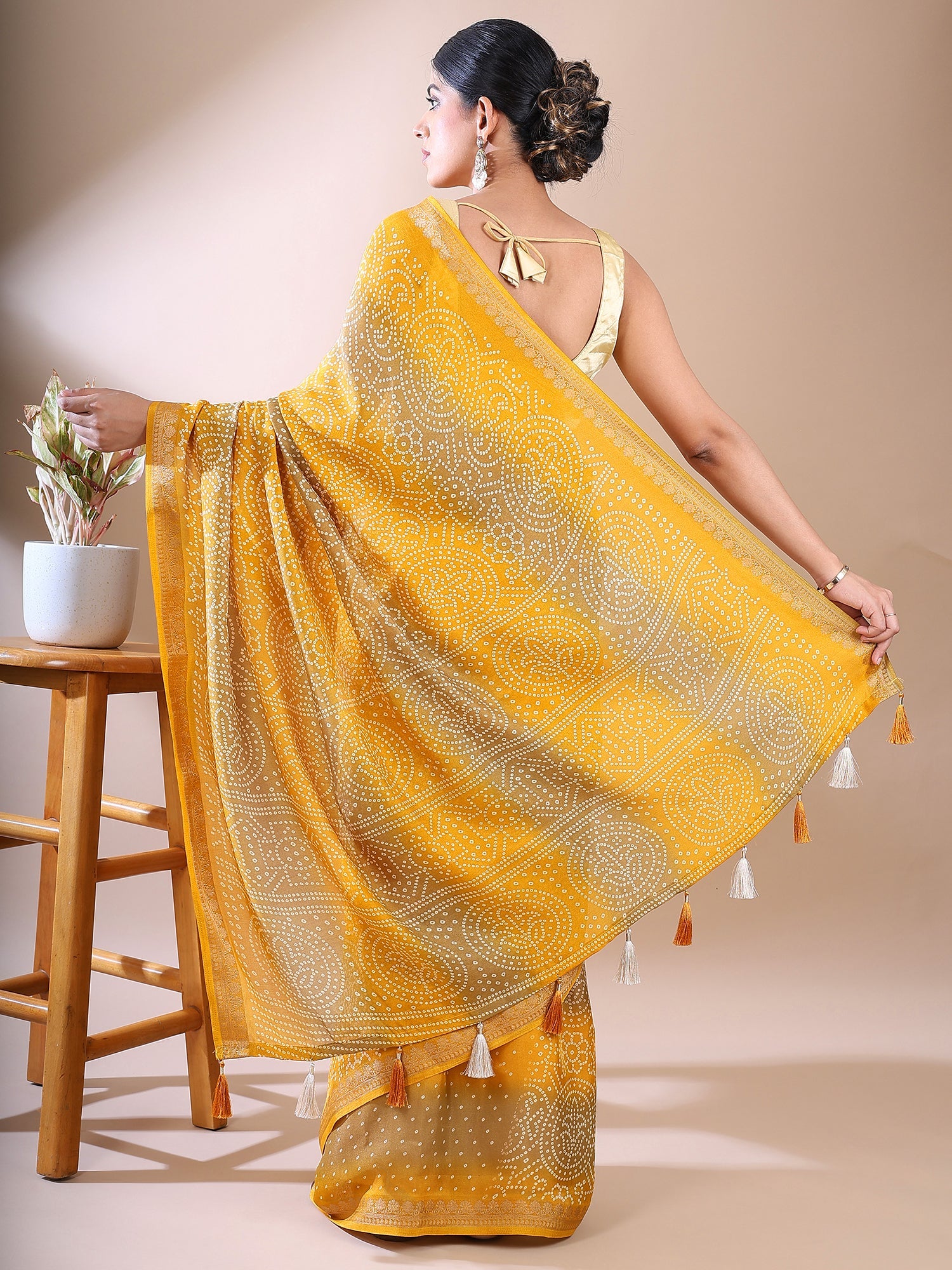 Yellow Bandhani Georgette Silk Saree – Classic Charm