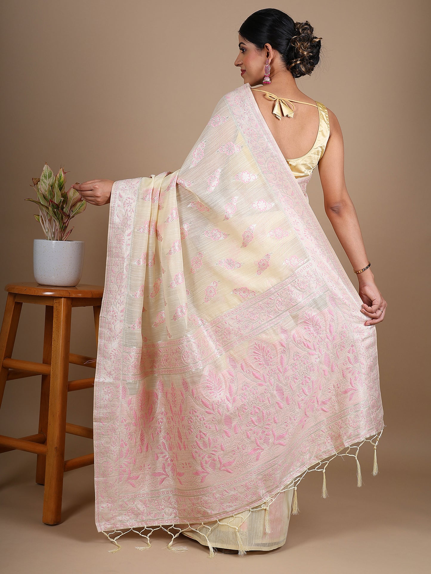 Pastel Yellow Cotton Silk Saree