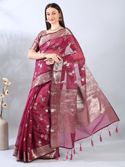 Deep Magenta Banarasi Chanderi Zari Woven Saree