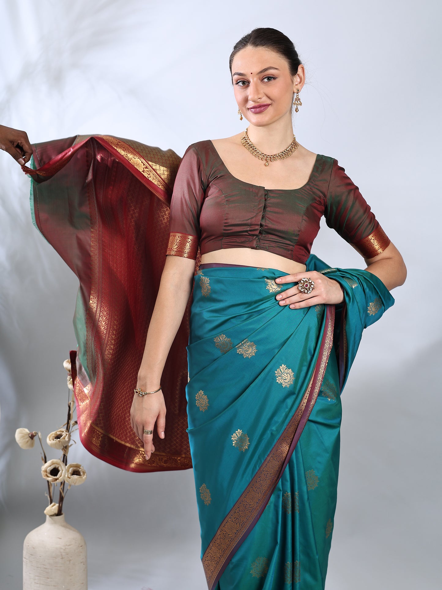 Teal Blue South Silk Zari Woven Saree