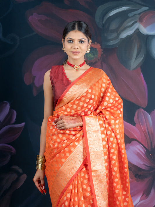 Orange Banarasi Chanderi Zari Saree