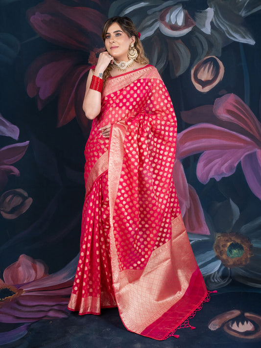 Pink Chanderi Silk Banarasi Saree