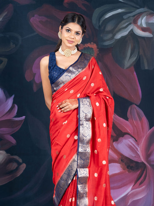 Red and Blue Assam Silk Saree