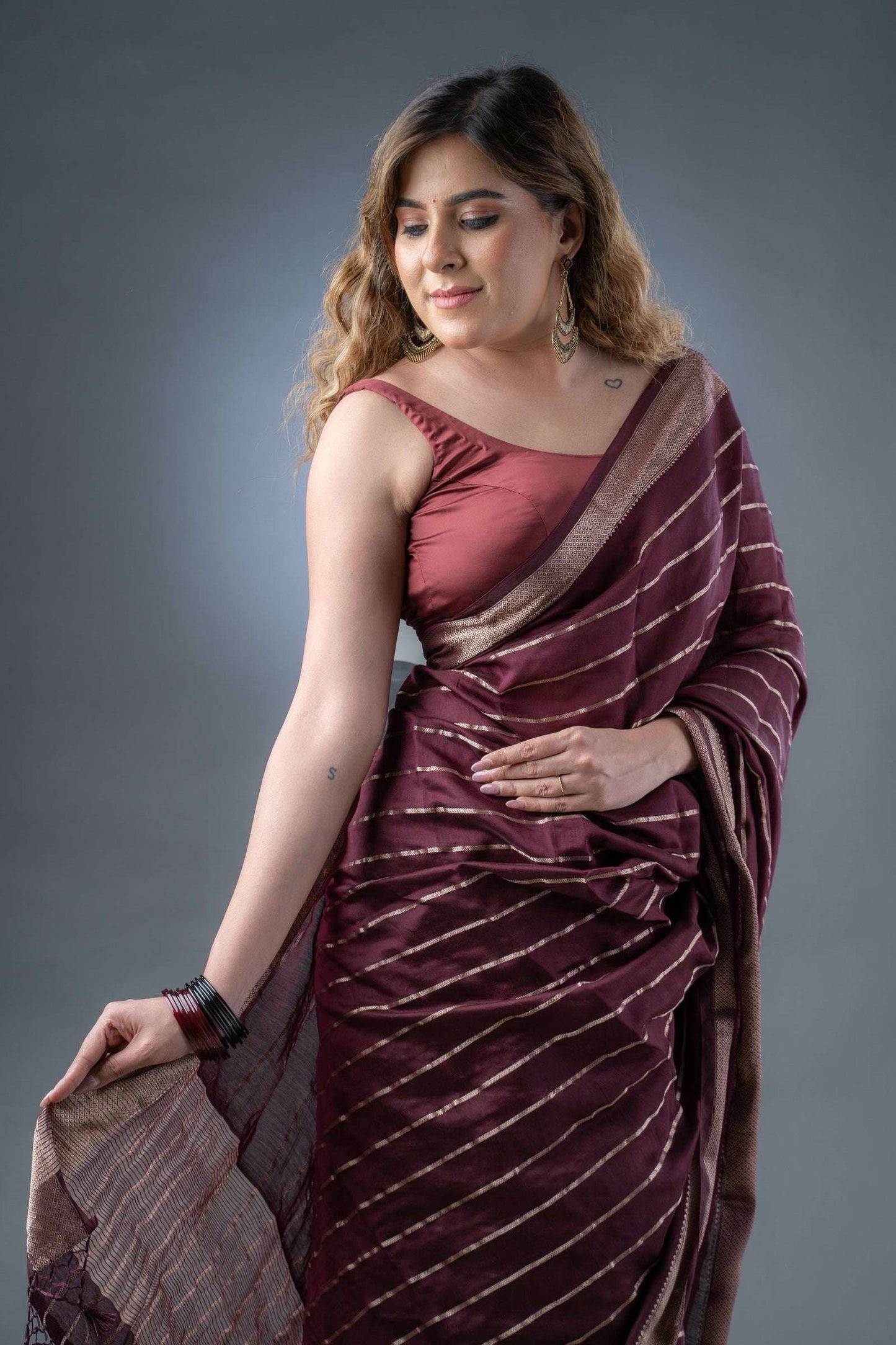 Elegant Wine Assam Silk Saree