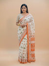 Ivory Orange Warli Print Mul Cotton Saree