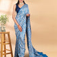 Blue Semi-Crepe Printed Saree