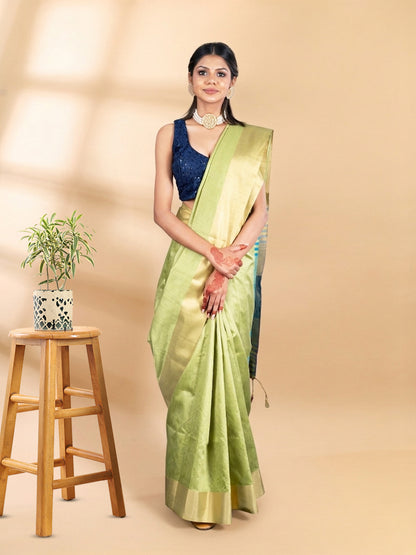 Mint Green Semi-Raw Silk Saree