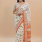Ivory Orange Warli Print Mal Cotton Saree