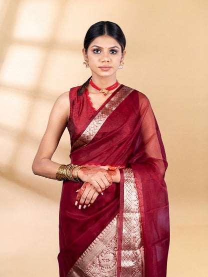 Maroon Banarasi Organza Saree