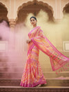 Pink Yellow Laheriya Cotton Linen Saree