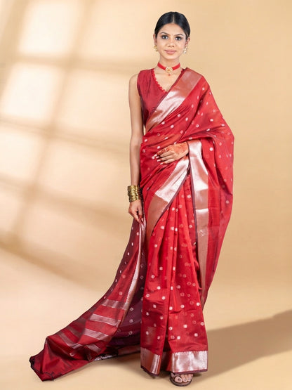 Maroon Chanderi Silk Banarasi Saree