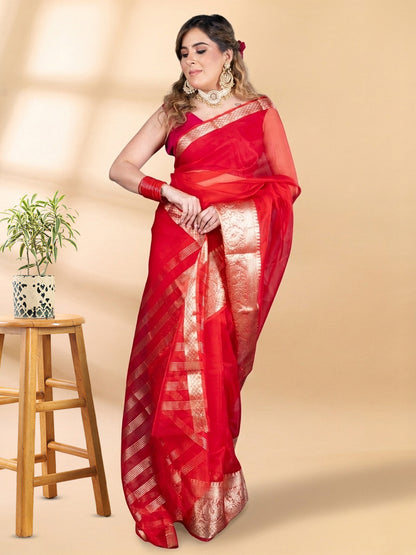 Red Banarasi Organza Saree